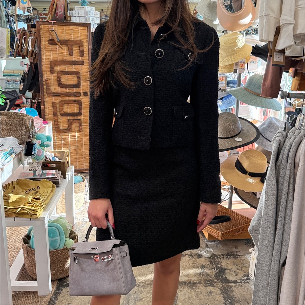 Versace Black Tweed Skirt Suit Set